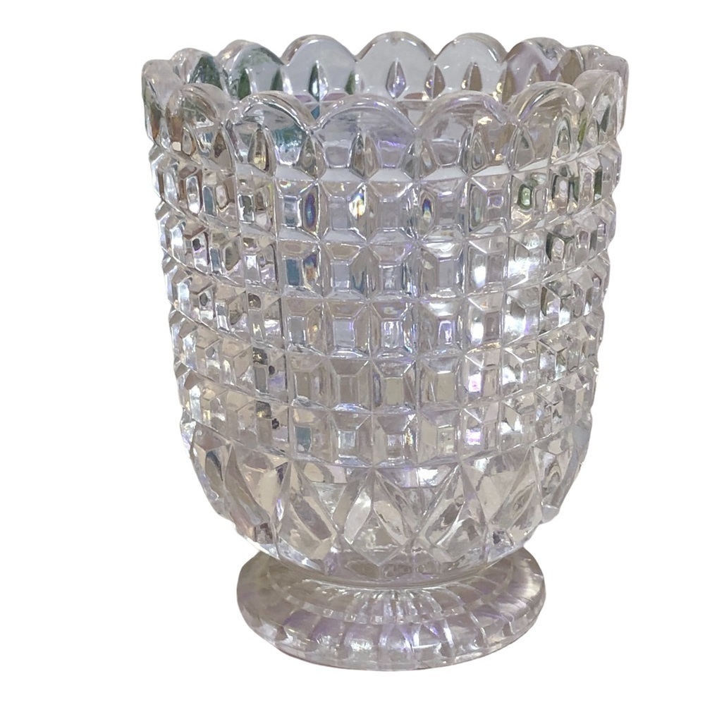Vintage Crystal Waffle Block Pedestal Spooner 4.5” Tall - Picture 8 of 10